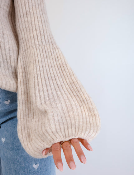 Molli Wollpullover mit Ballonärmeln Creme