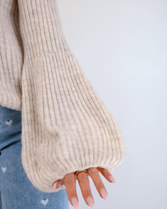 Molli Wollpullover mit Ballonärmeln Creme