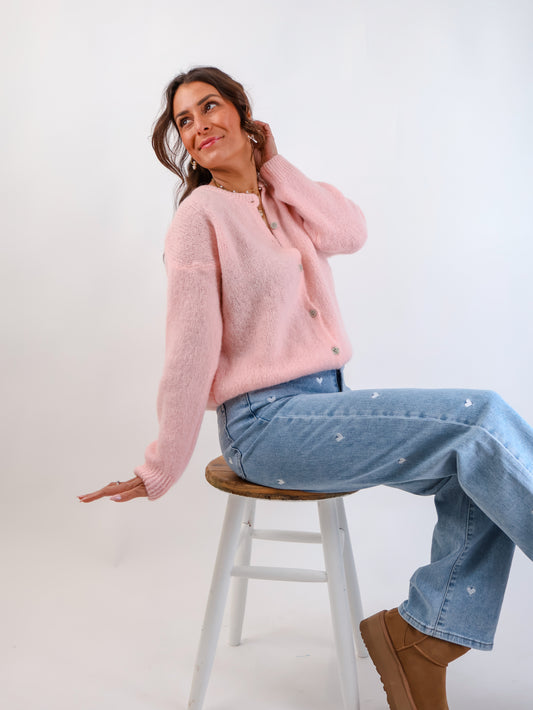 ★ Premium Alpaka Strickjacke Rosé