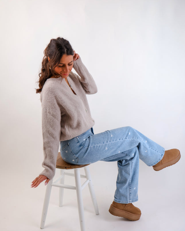 ★ Premium Alpaka Strickjacke Beige