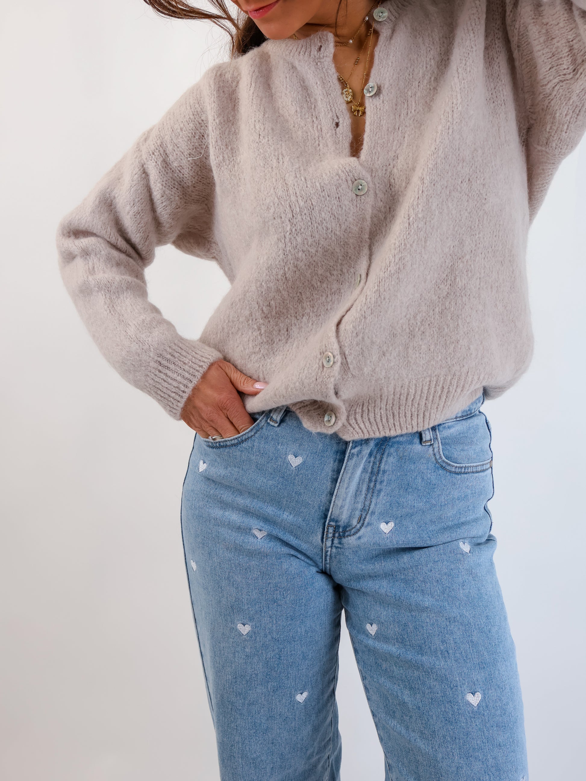 ★ Premium Alpaka Strickjacke Beige