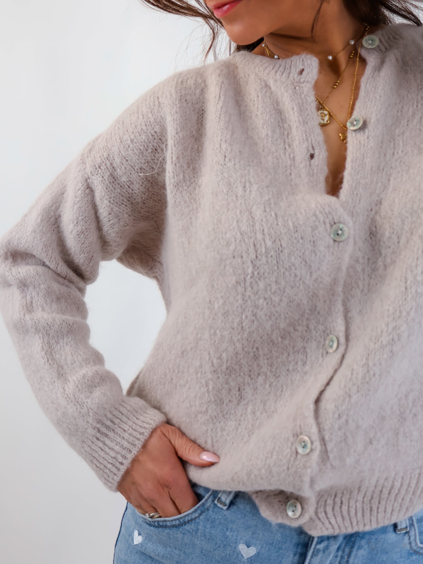 ★ Premium Alpaka Strickjacke Beige