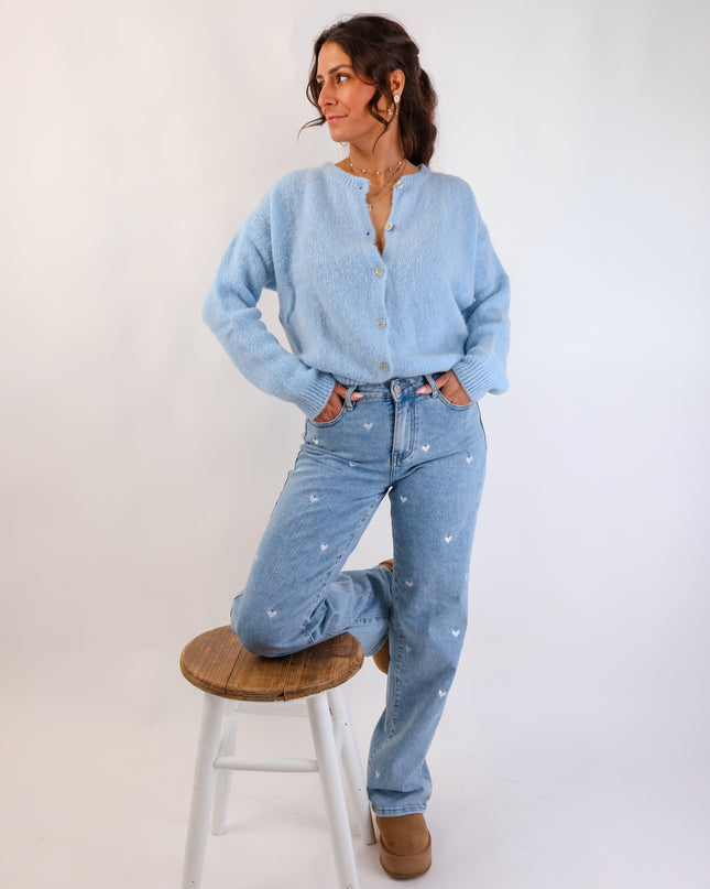 ★ Premium Alpaka Strickjacke Sky