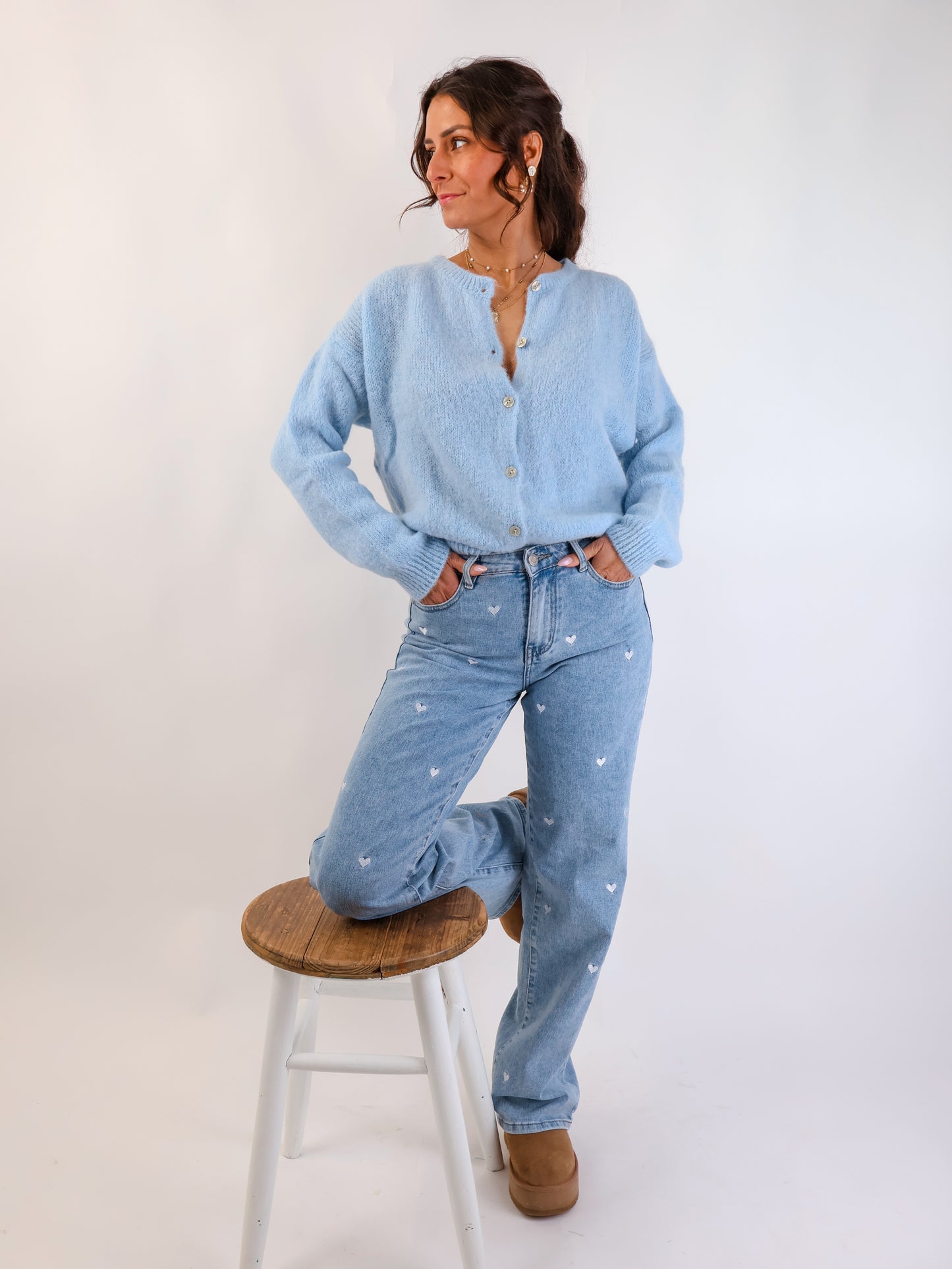 ★ Premium Alpaka Strickjacke Sky