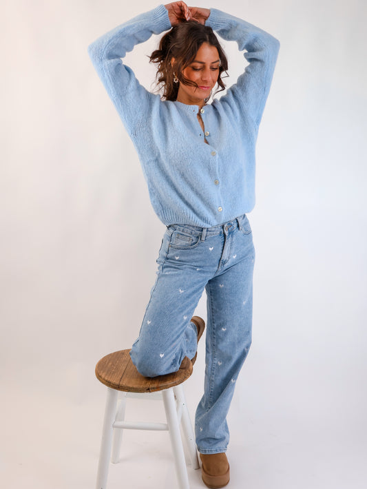 ★ Premium Alpaka Strickjacke Sky