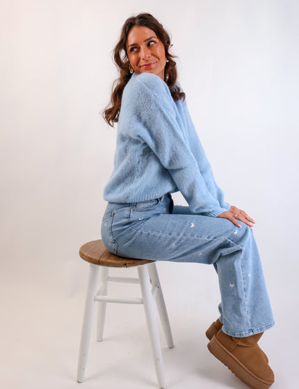★ Premium Alpaka Strickjacke Sky