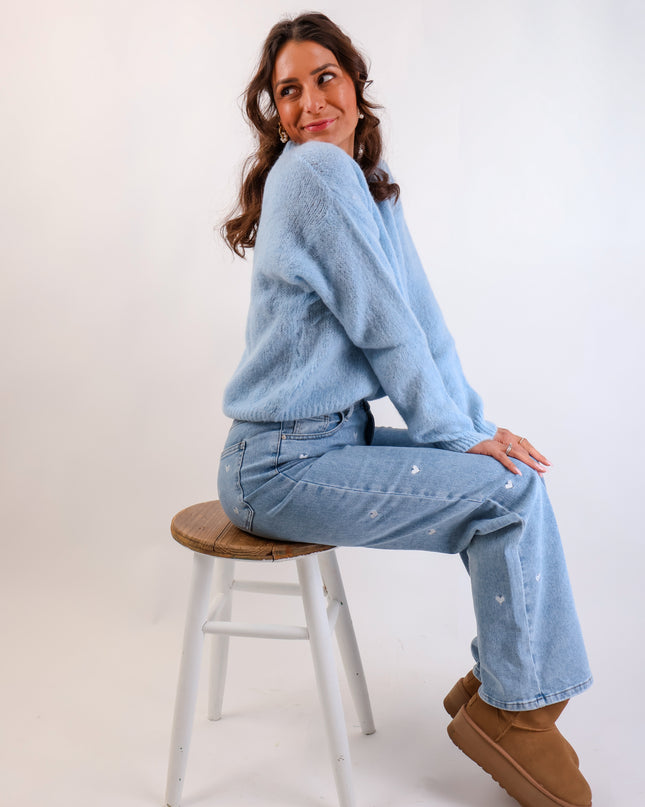 ★ Premium Alpaka Strickjacke Sky