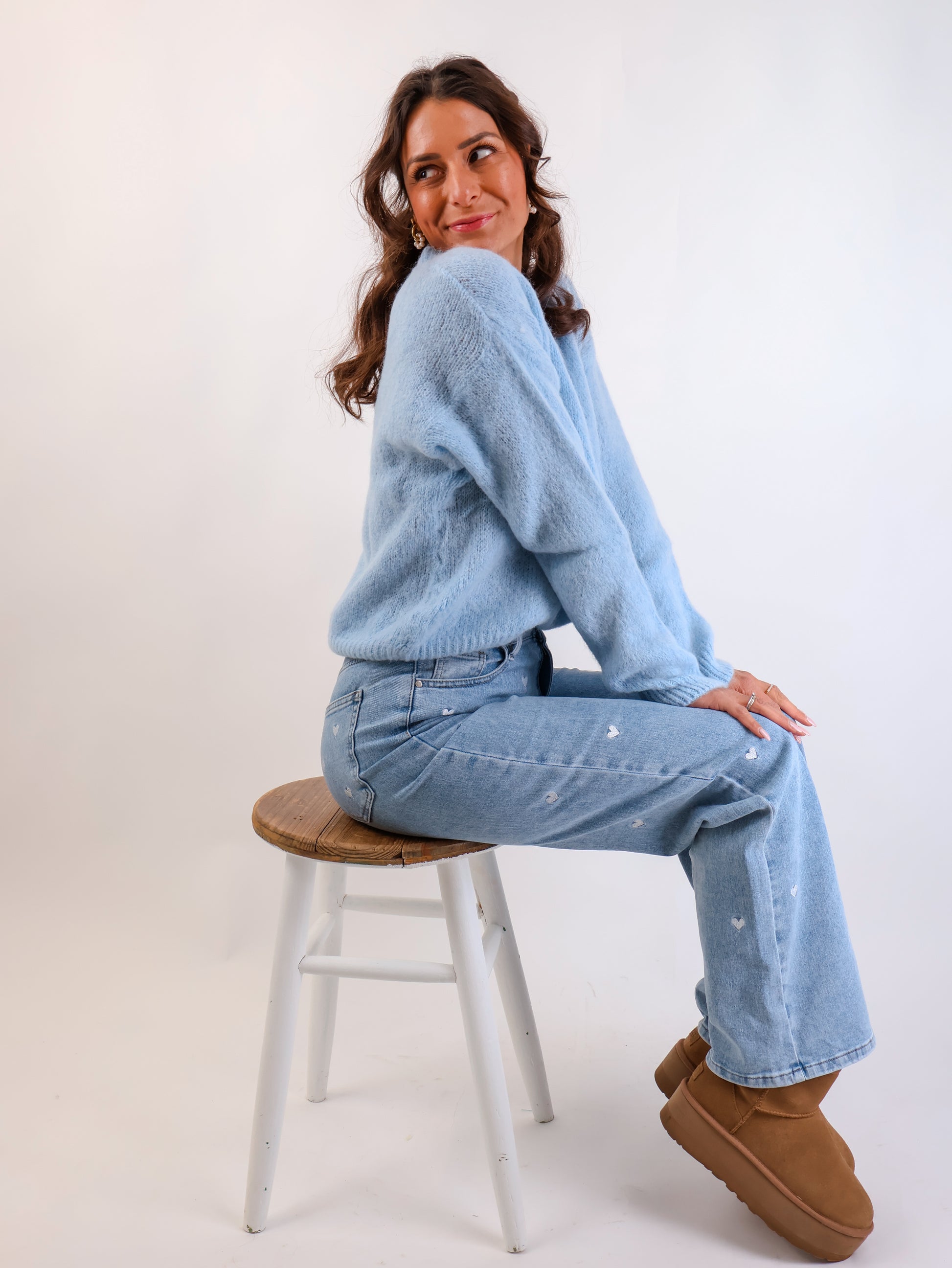 ★ Premium Alpaka Strickjacke Sky