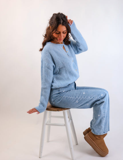 ★ Premium Alpaka Strickjacke Sky
