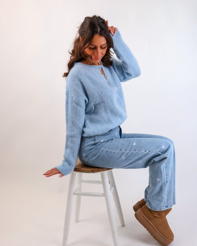 ★ Premium Alpaka Strickjacke Sky