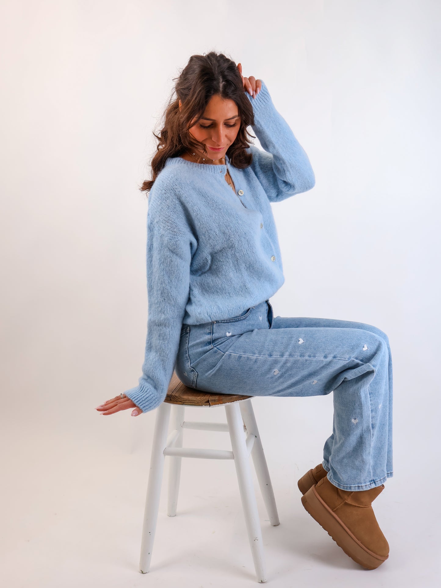 ★ Premium Alpaka Strickjacke Sky