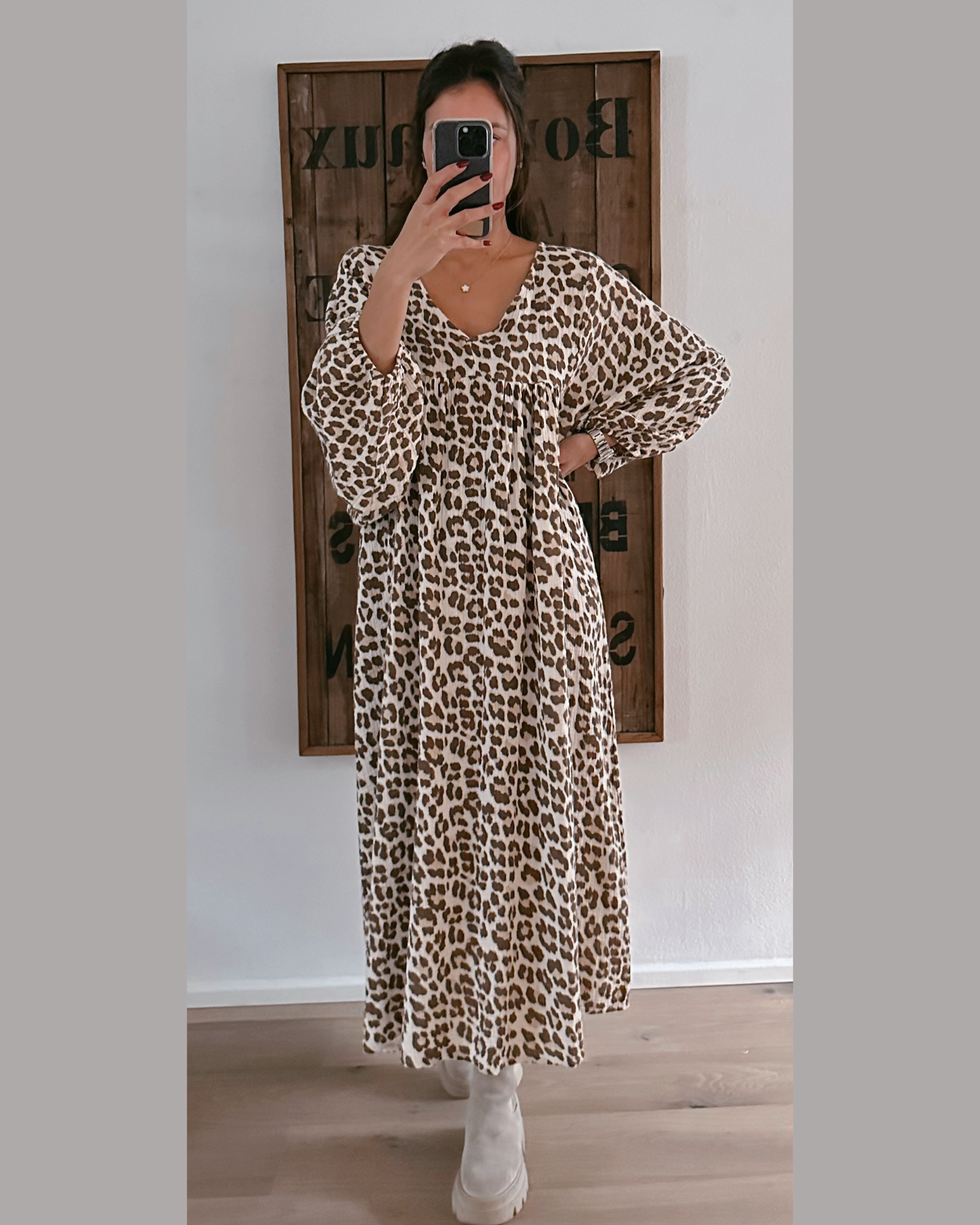 Fiona Musselinkleid Leo Cream